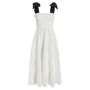 Hill House The Lace Ribbon Ellie Nap Dress - White Lace with Black Ribbon EUC